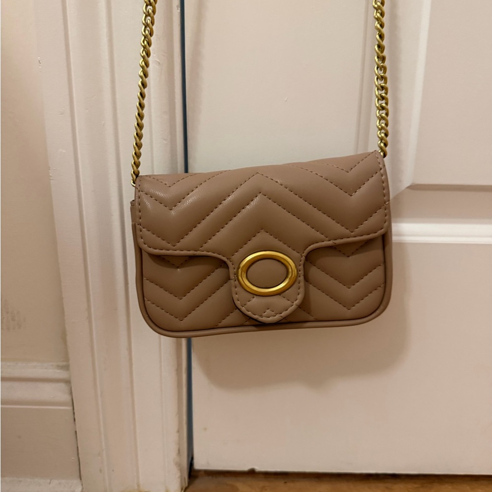 Tan and Gold Crossbody Purse